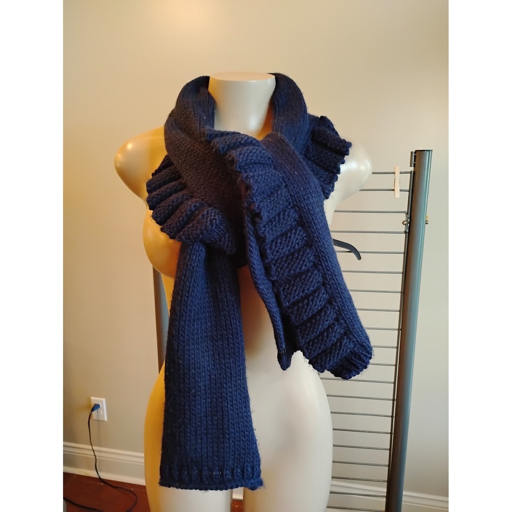 Echo Navy Blue Chunky Knit Ruffle Edge Scarf 64x9 Winter Warm Wrap
